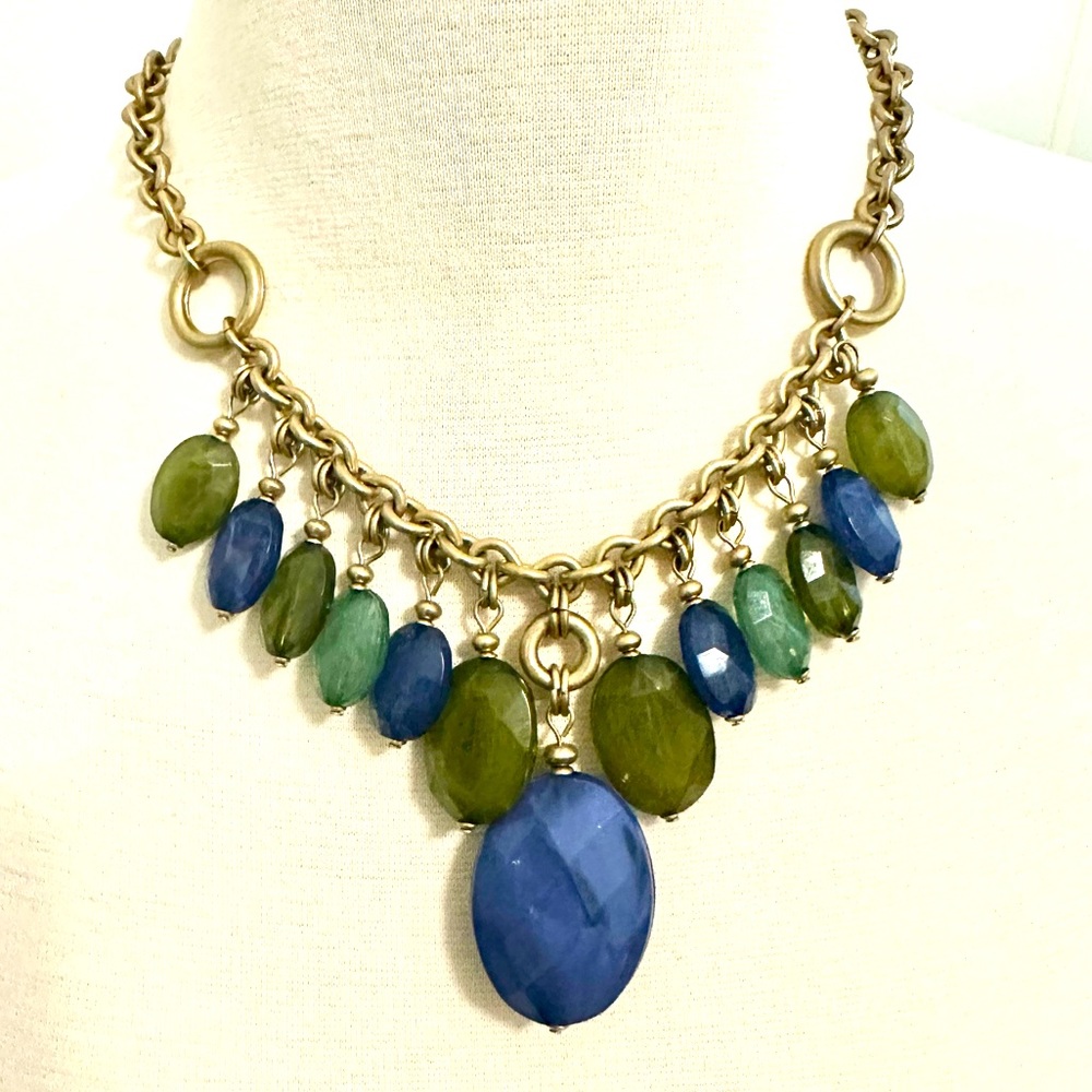 Fun and bold necklace olive green and blue beads